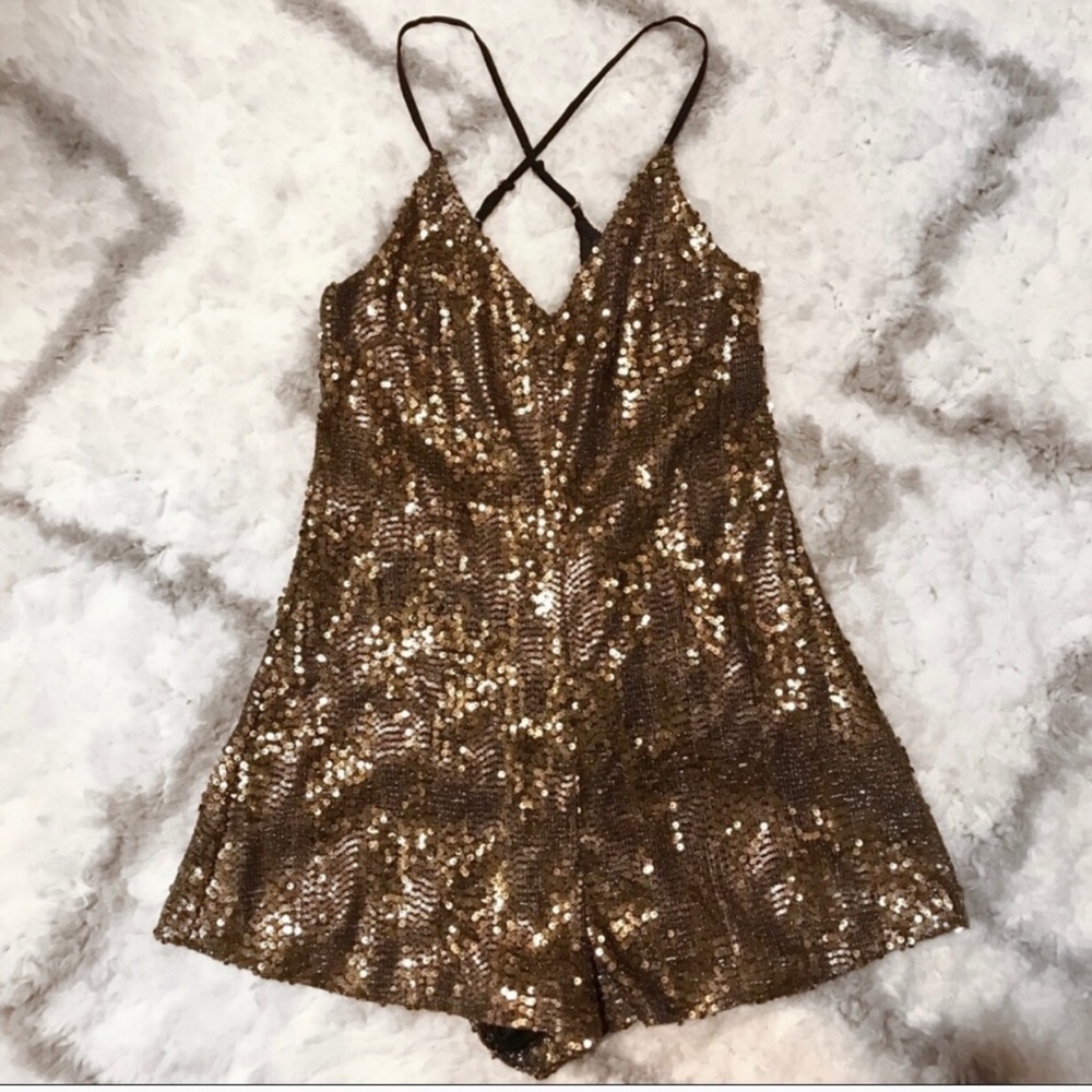Astr Gold Sequins Romper